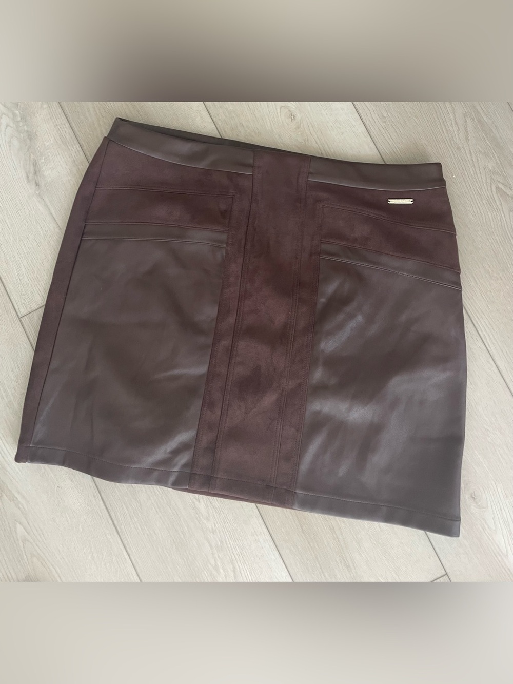 Marc New York burgundy faux leather and suede mini skirt Large